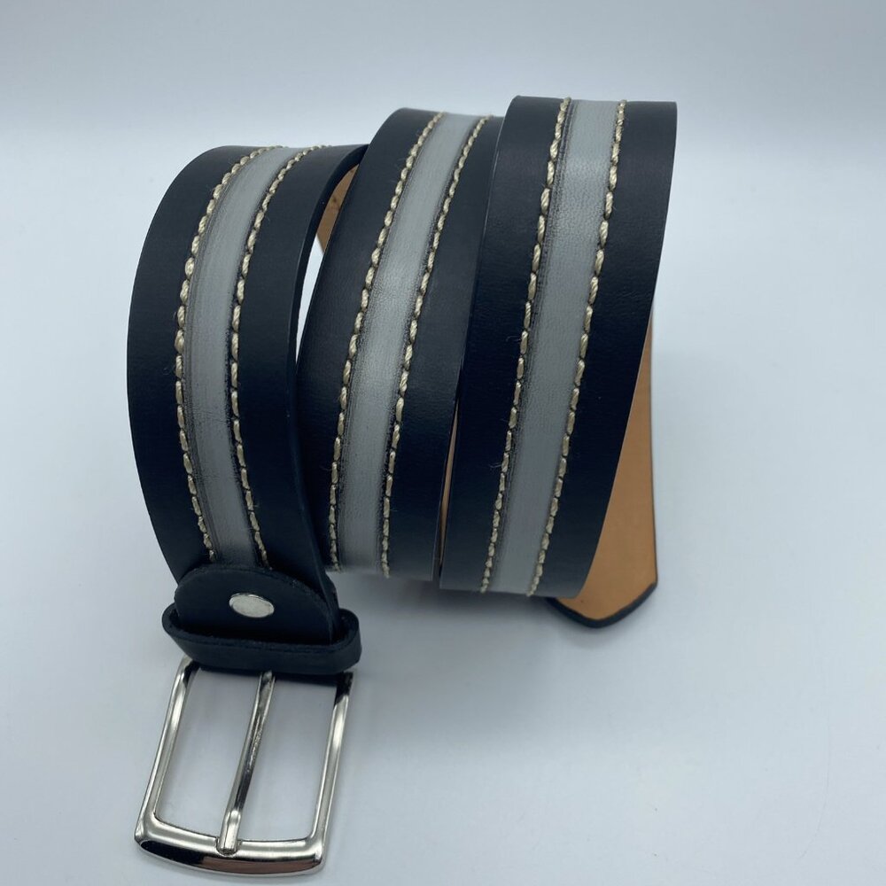 Unbranded Gray Black Genuine Leather Belt Men's Size 34-36